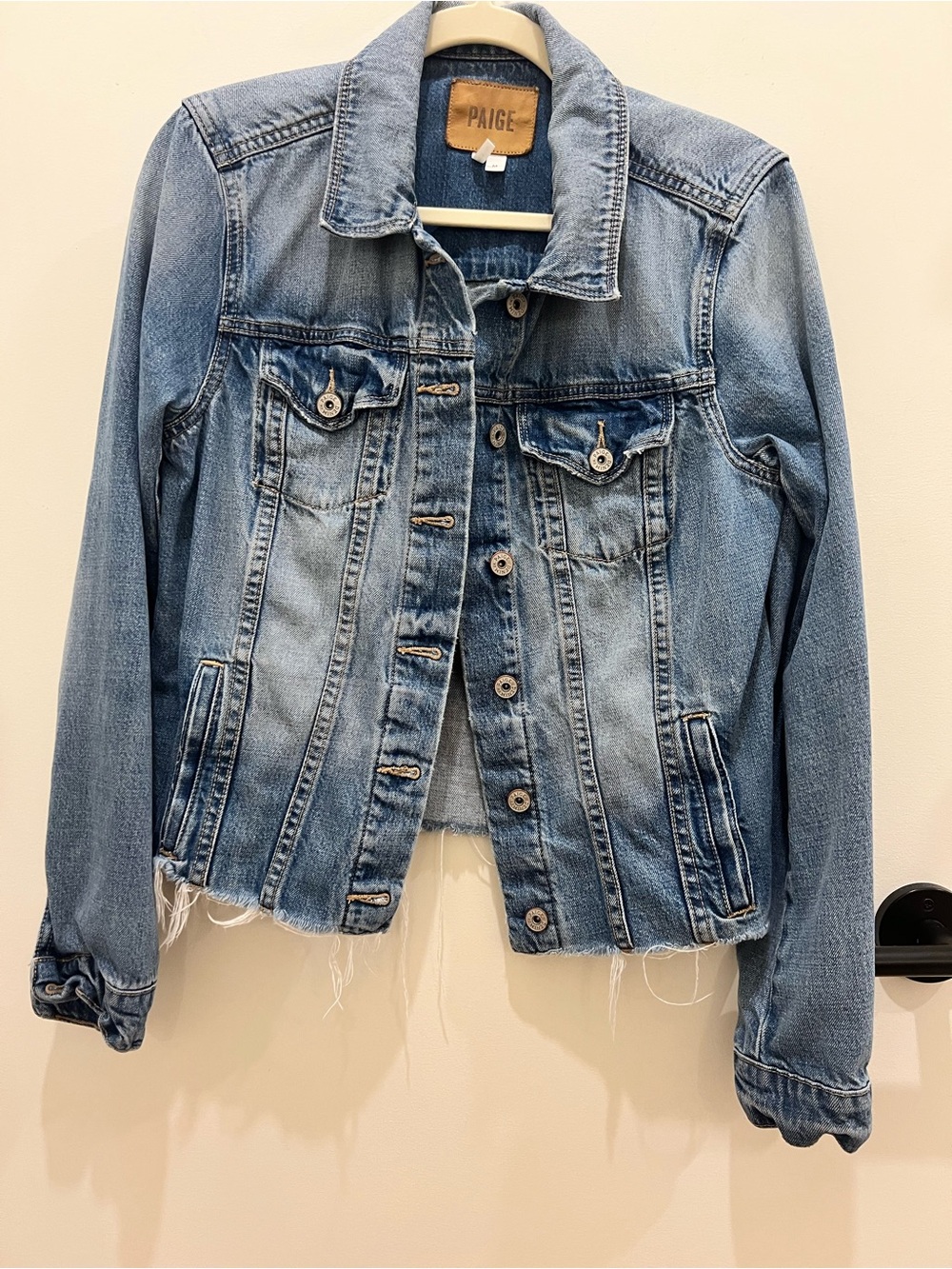 PAIGE Distressed Light Blue Denim Jacket - Picture 1 of 5